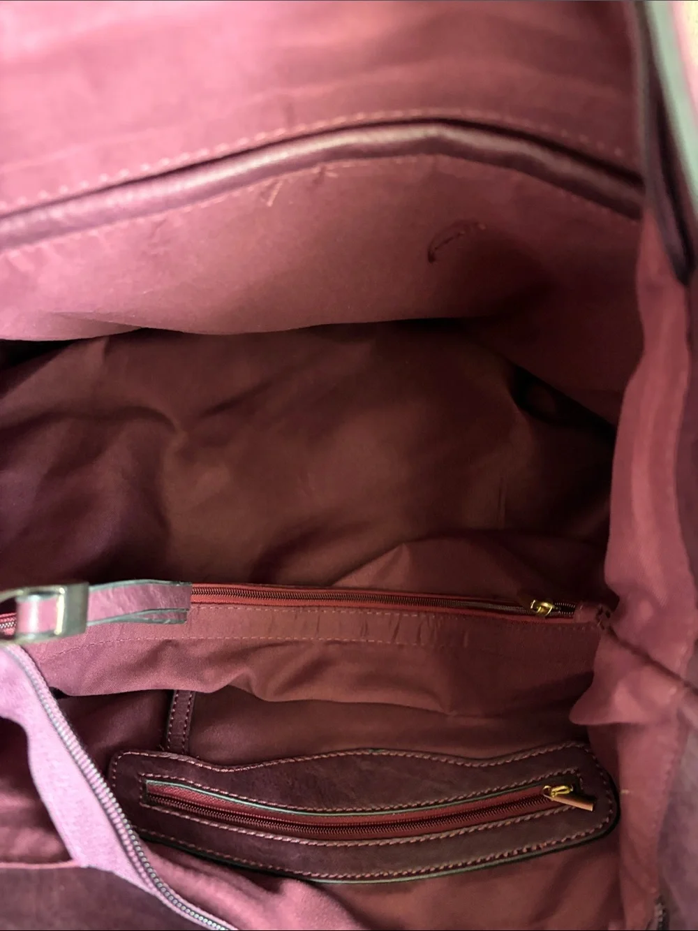 Large Burgundy leather bag with red and green accents